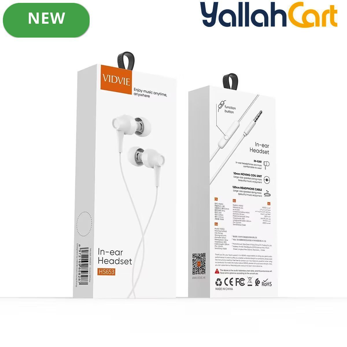VIDVIE HS653 Wired In-Ear Earphones – 10mm Driver & 1.2m Cable