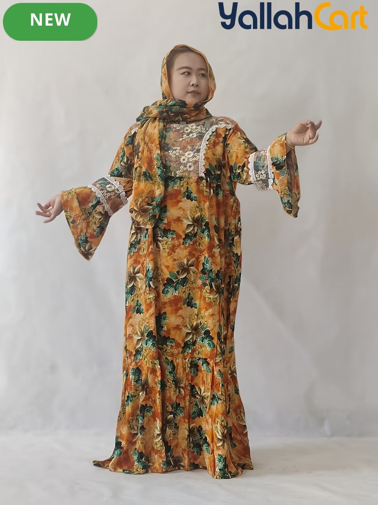 Plus Size Women’s Elegant Lace Robe Dress with Scarf Detail – Modest Long Dress