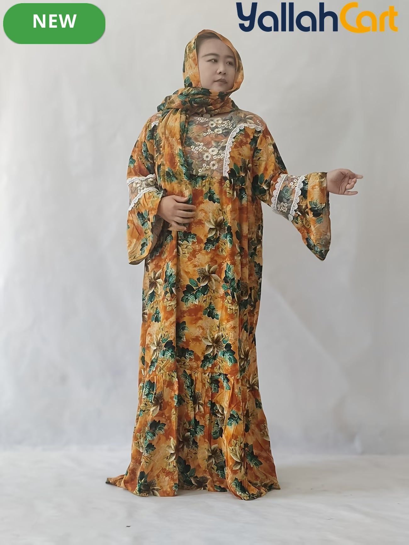 Plus Size Women’s Elegant Lace Robe Dress with Scarf Detail – Modest Long Dress