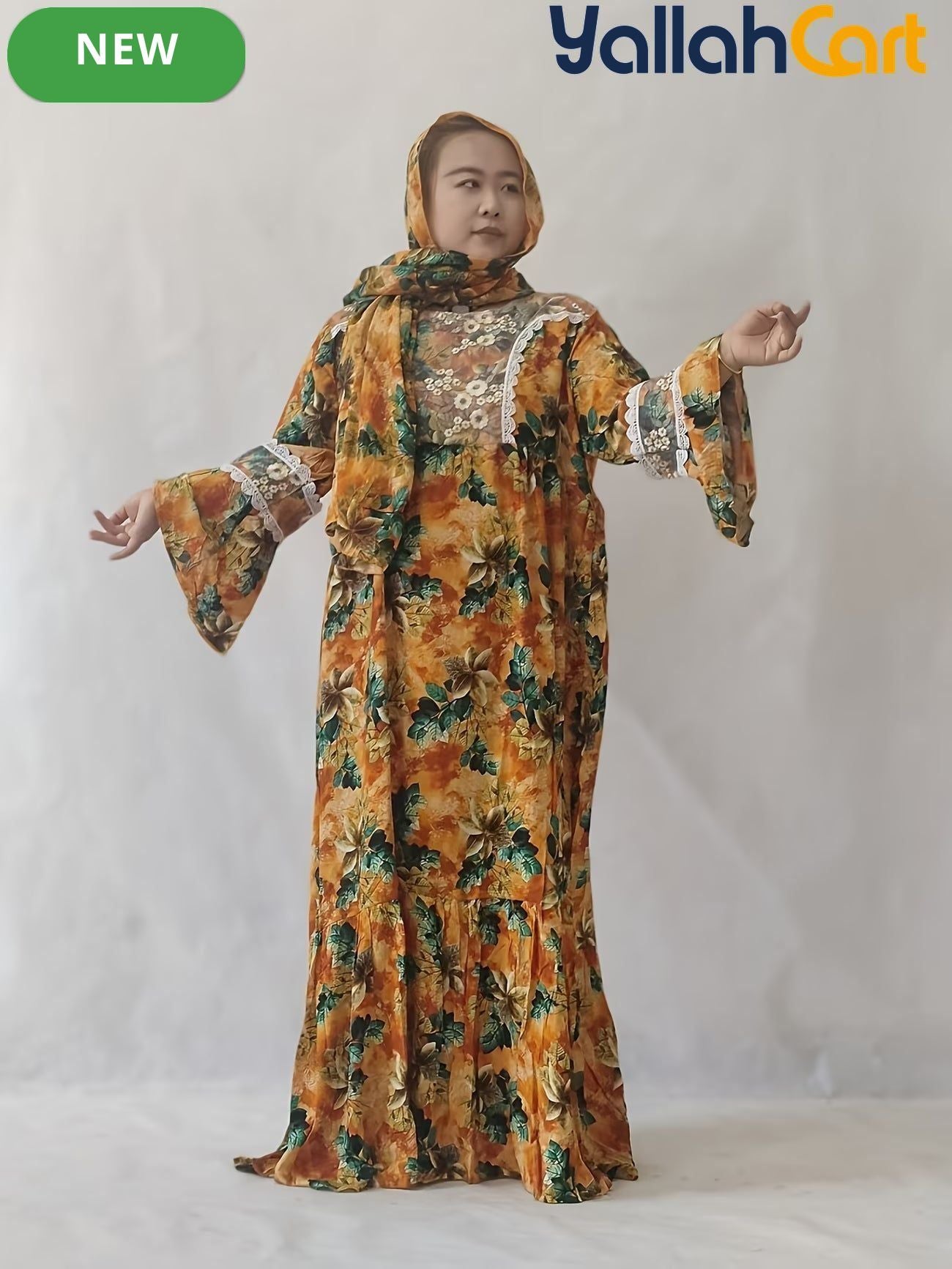 Plus Size Women’s Elegant Lace Robe Dress with Scarf Detail – Modest Long Dress
