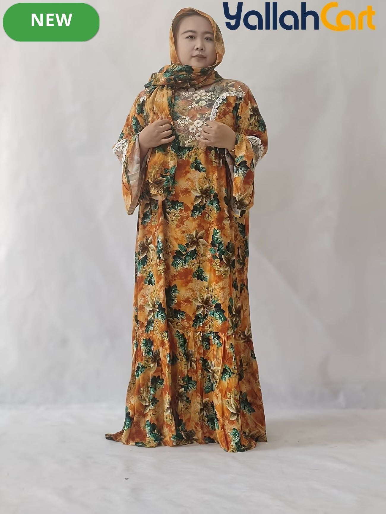 Plus Size Women’s Elegant Lace Robe Dress with Scarf Detail – Modest Long Dress