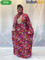 Plus Size Women’s Embroidered Lace Prayer Robe – Floral Long Dress with Lantern Sleeves