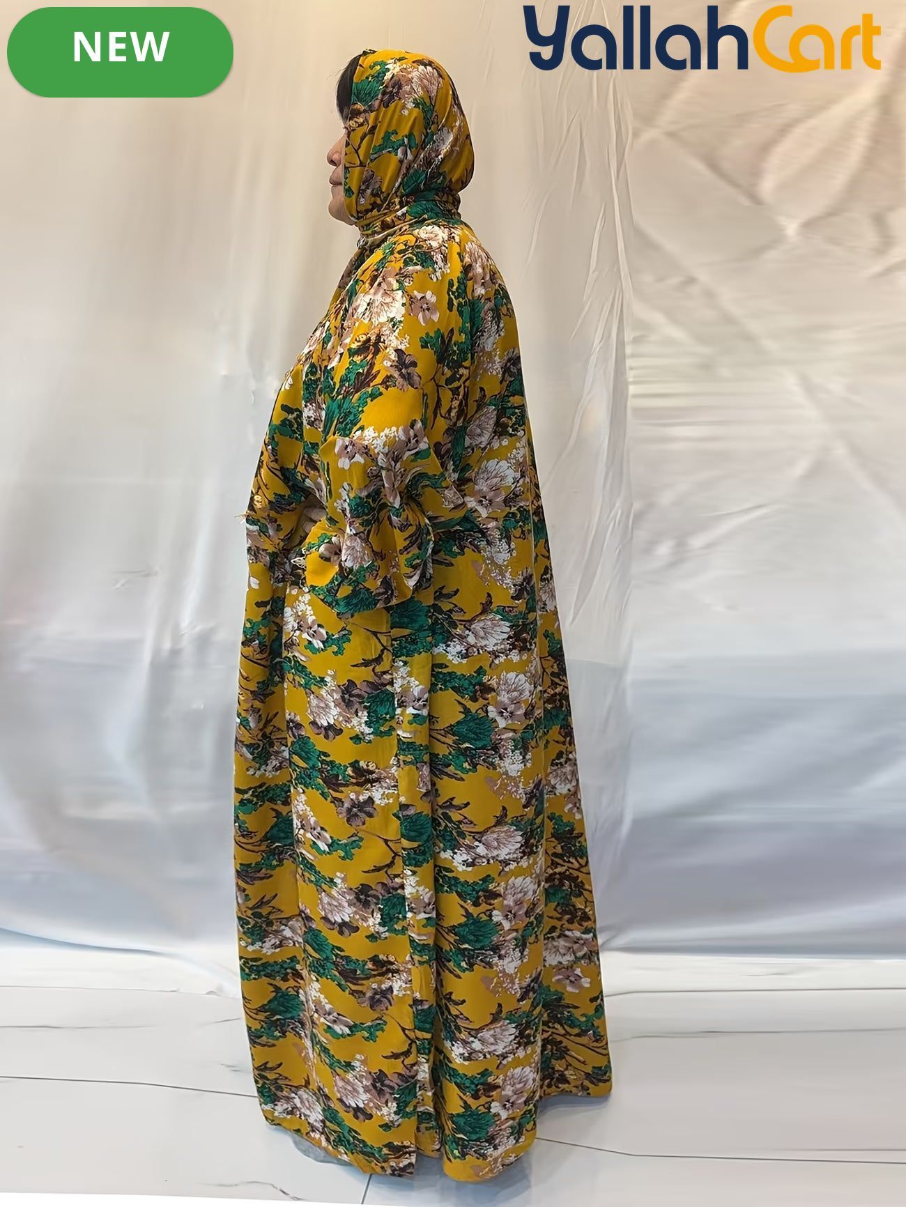 Plus Size Women’s Embroidered Lace Prayer Robe – Floral Long Dress with Lantern Sleeves
