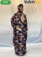 Plus Size Women’s Embroidered Lace Prayer Robe – Floral Long Dress with Lantern Sleeves