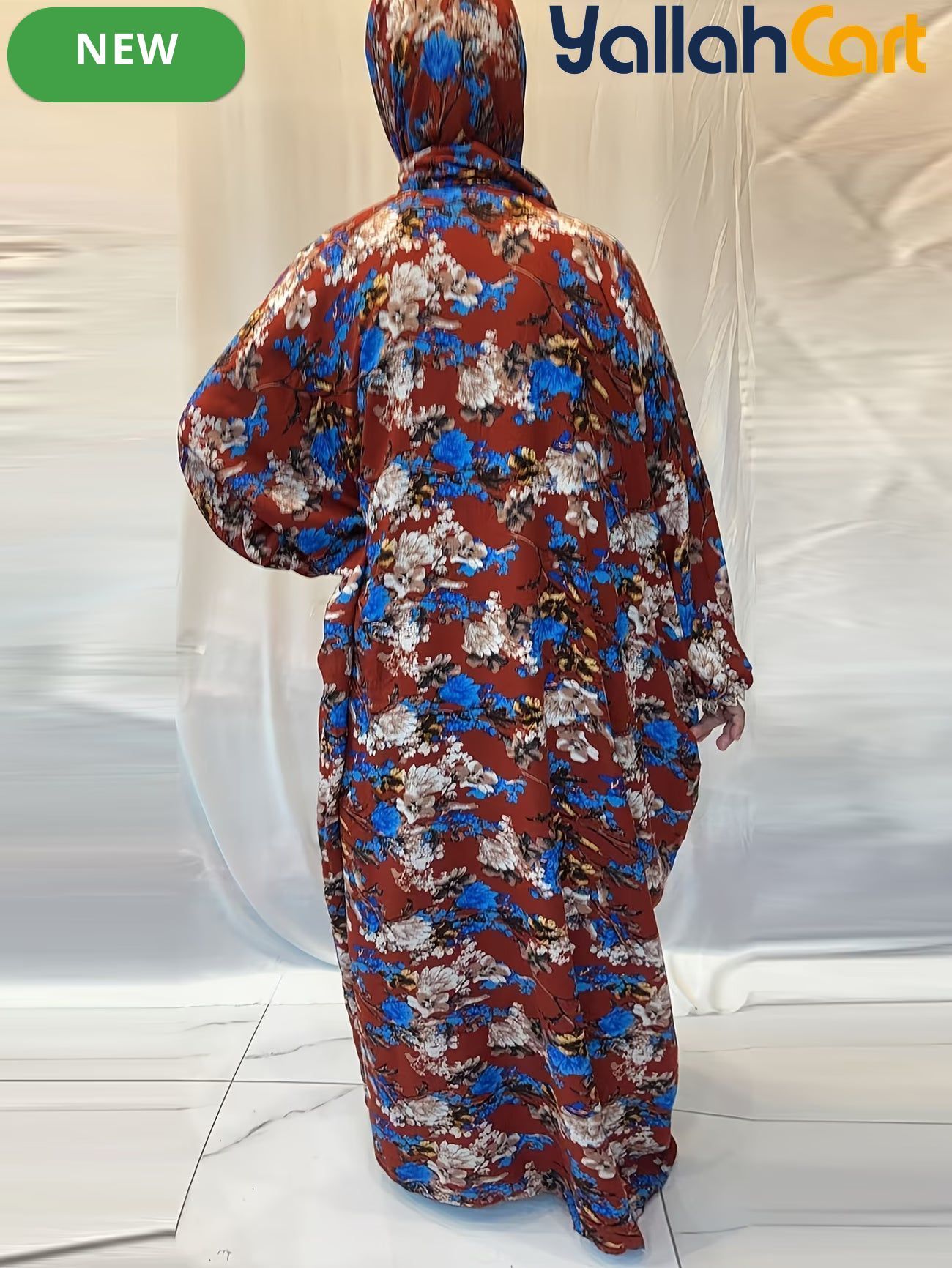 Plus Size Women’s Embroidered Lace Prayer Robe – Floral Long Dress with Lantern Sleeves