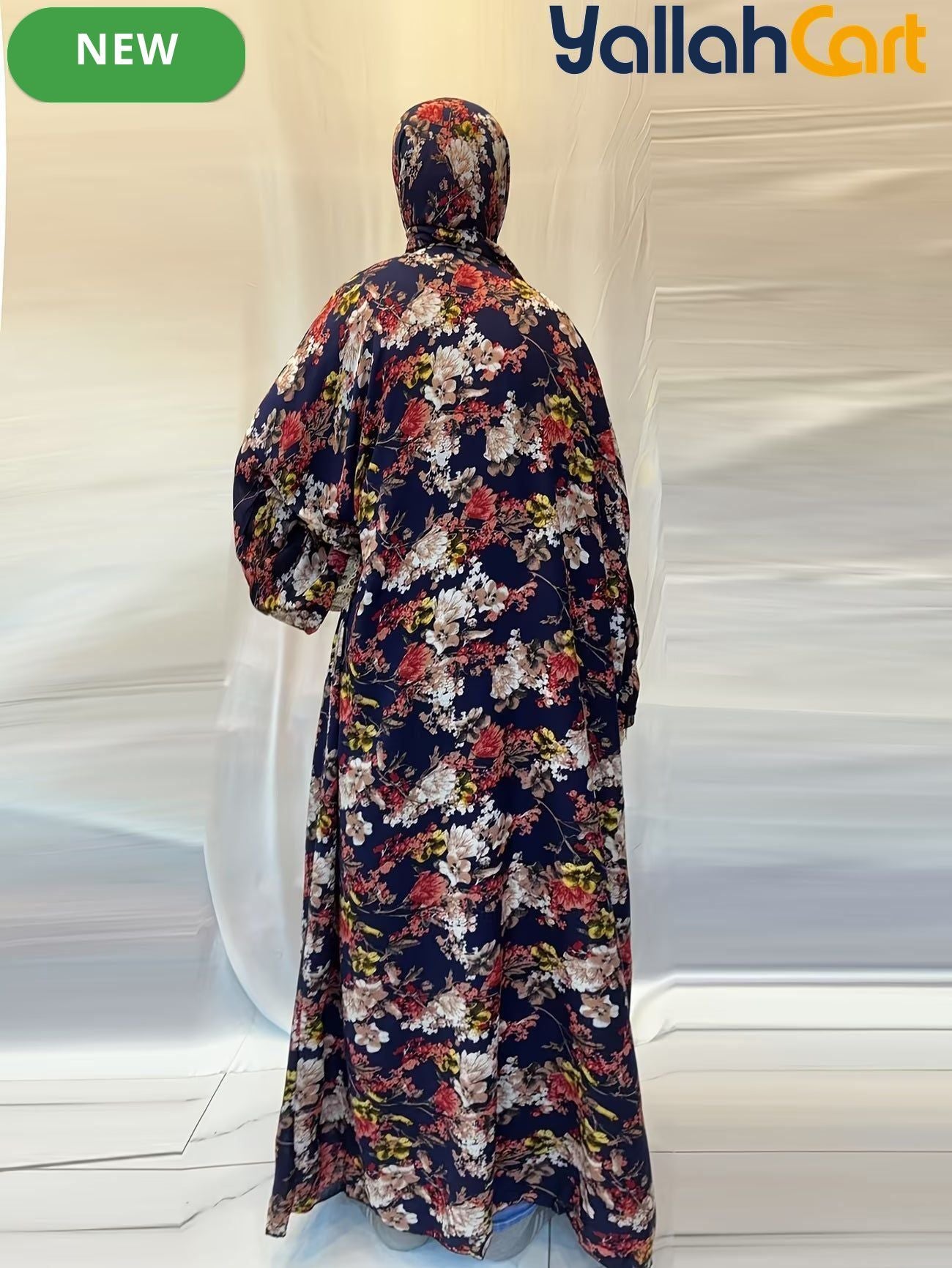 Plus Size Women’s Embroidered Lace Prayer Robe – Floral Long Dress with Lantern Sleeves