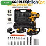 Cordless Drill Driver Kit - Yellow/Black, 2 Rechargeable Batteries, 20+1 Torque Settings, Hammer & Drill Modes, LED Work Light, Keyless Chuck, Carry Case And Accessories
