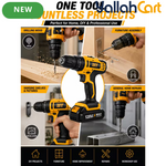Cordless Drill Driver Kit - Yellow/Black, 2 Rechargeable Batteries, 20+1 Torque Settings, Hammer & Drill Modes, LED Work Light, Keyless Chuck, Carry Case And Accessories