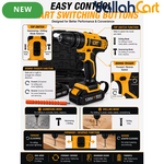 Cordless Drill Driver Kit - Yellow/Black, 2 Rechargeable Batteries, 20+1 Torque Settings, Hammer & Drill Modes, LED Work Light, Keyless Chuck, Carry Case And Accessories