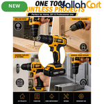 Cordless Drill Driver Kit - Yellow/Black, 2 Rechargeable Batteries, 20+1 Torque Settings, Hammer & Drill Modes, LED Work Light, Keyless Chuck, Carry Case And Accessories