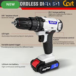 21V Electric Drill - Black/White, 1500mAh Lithium-Ion Impact Drill, 25+1 Torque Settings, 45MN Torque, 0-400/1400RPM Dual Speed, LED Light, 30pcs Drill Bit Set, Multifunctional Cordless Drill for Wood, Metal, Tile & Wall