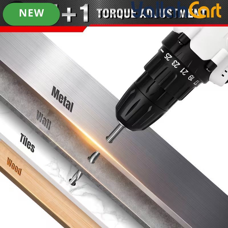 21V Electric Drill - Black/White, 1500mAh Lithium-Ion Impact Drill, 25+1 Torque Settings, 45MN Torque, 0-400/1400RPM Dual Speed, LED Light, 30pcs Drill Bit Set, Multifunctional Cordless Drill for Wood, Metal, Tile & Wall