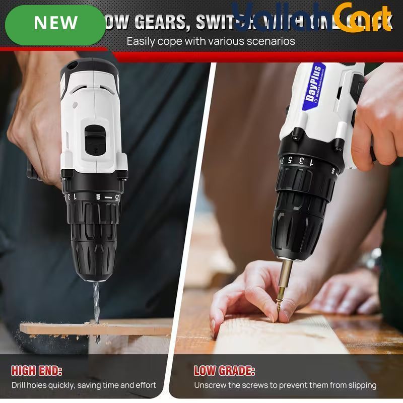 21V Electric Drill - Black/White, 1500mAh Lithium-Ion Impact Drill, 25+1 Torque Settings, 45MN Torque, 0-400/1400RPM Dual Speed, LED Light, 30pcs Drill Bit Set, Multifunctional Cordless Drill for Wood, Metal, Tile & Wall