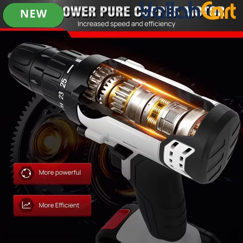 21V Electric Drill - Black/White, 1500mAh Lithium-Ion Impact Drill, 25+1 Torque Settings, 45MN Torque, 0-400/1400RPM Dual Speed, LED Light, 30pcs Drill Bit Set, Multifunctional Cordless Drill for Wood, Metal, Tile & Wall