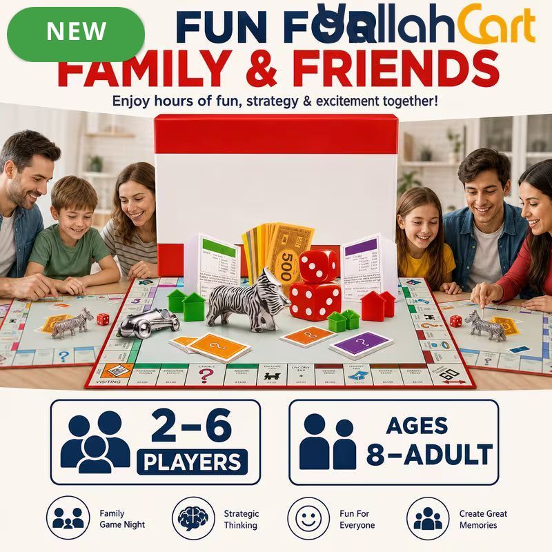 Classic Property Trading Board Game - Multicolor Family Strategy Game for 2–6 Players, Play Money, Dice, Cards & Tokens, Fun Game Night Activity for Ages 8+ to Adults