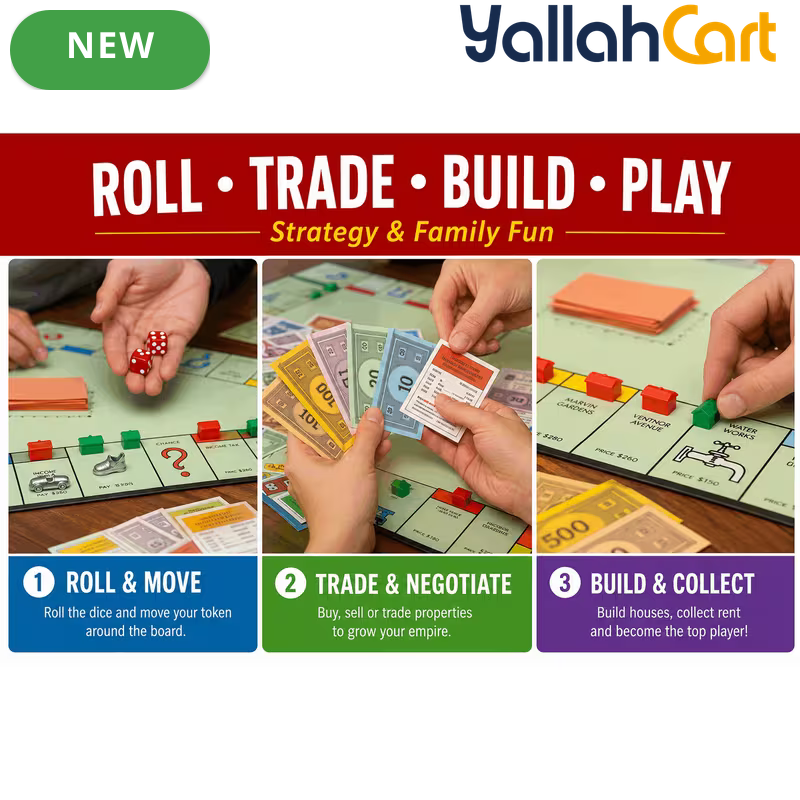 Classic Property Trading Board Game - Multicolor Family Strategy Game for 2–6 Players, Play Money, Dice, Cards & Tokens, Fun Game Night Activity for Ages 8+ to Adults