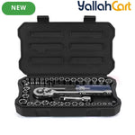 39pcs Socket Set - Black, 1/4 Inch & 3/8 Inch Drive Metric & SAE Sockets, Cr-V Steel, Quick Release Ratchet, Portable Car Repair Tool Kit