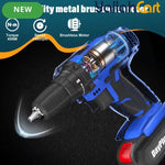 Cordless Electric Power Drill Driver Set - Blue/Black, 1/2 Batteries, 3/8 Inch Keyless Chuck, 25+1 Torque Settings, 45N.m Max Torque, LED Light, 2-Speed Combi Hammer Screwdriver Kit, 26 Bits, Kitbox for DIY