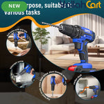 Cordless Electric Power Drill Driver Set - Blue/Black, 1/2 Batteries, 3/8 Inch Keyless Chuck, 25+1 Torque Settings, 45N.m Max Torque, LED Light, 2-Speed Combi Hammer Screwdriver Kit, 26 Bits, Kitbox for DIY
