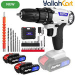 Cordless Electric Power Drill Driver Set - Blue/Black, 1/2 Batteries, 3/8 Inch Keyless Chuck, 25+1 Torque Settings, 45N.m Max Torque, LED Light, 2-Speed Combi Hammer Screwdriver Kit, 26 Bits, Kitbox for DIY
