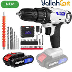 Cordless Electric Power Drill Driver Set - Blue/Black, 1/2 Batteries, 3/8 Inch Keyless Chuck, 25+1 Torque Settings, 45N.m Max Torque, LED Light, 2-Speed Combi Hammer Screwdriver Kit, 26 Bits, Kitbox for DIY