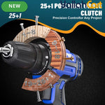Cordless Electric Power Drill Driver Set - Blue/Black, 1/2 Batteries, 3/8 Inch Keyless Chuck, 25+1 Torque Settings, 45N.m Max Torque, LED Light, 2-Speed Combi Hammer Screwdriver Kit, 26 Bits, Kitbox for DIY