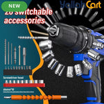 Cordless Electric Power Drill Driver Set - Blue/Black, 1/2 Batteries, 3/8 Inch Keyless Chuck, 25+1 Torque Settings, 45N.m Max Torque, LED Light, 2-Speed Combi Hammer Screwdriver Kit, 26 Bits, Kitbox for DIY