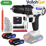 Cordless Electric Power Drill Driver Set - Blue/Black, 1/2 Batteries, 3/8 Inch Keyless Chuck, 25+1 Torque Settings, 45N.m Max Torque, LED Light, 2-Speed Combi Hammer Screwdriver Kit, 26 Bits, Kitbox for DIY