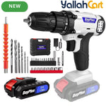 Cordless Electric Power Drill Driver Set - Blue/Black, 1/2 Batteries, 3/8 Inch Keyless Chuck, 25+1 Torque Settings, 45N.m Max Torque, LED Light, 2-Speed Combi Hammer Screwdriver Kit, 26 Bits, Kitbox for DIY