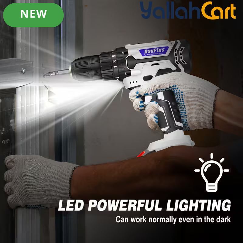 21V Cordless Drill - Black & White, 45NM Brushless Impact Drill, 2 Speed Modes, 0-400/1400RPM, LED Light, 2 X 1500mAh Batteries, Charger, 30pcs Drill Accessories And Plastic Case
