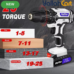 21V Cordless Drill - Black & White, 45NM Brushless Impact Drill, 2 Speed Modes, 0-400/1400RPM, LED Light, 2 X 1500mAh Batteries, Charger, 30pcs Drill Accessories And Plastic Case