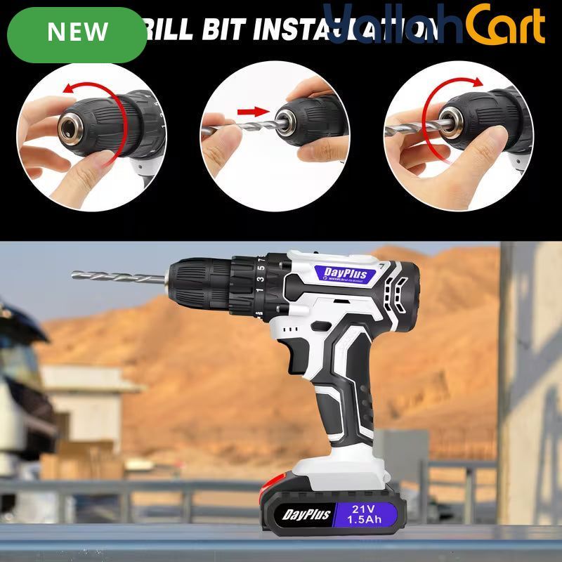 21V Cordless Drill - Black & White, 45NM Brushless Impact Drill, 2 Speed Modes, 0-400/1400RPM, LED Light, 2 X 1500mAh Batteries, Charger, 30pcs Drill Accessories And Plastic Case