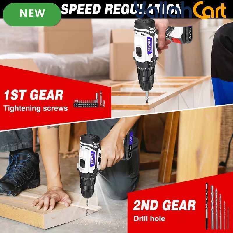 21V Cordless Drill - Black & White, 45NM Brushless Impact Drill, 2 Speed Modes, 0-400/1400RPM, LED Light, 2 X 1500mAh Batteries, Charger, 30pcs Drill Accessories And Plastic Case
