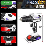 21V Cordless Drill - Black & White, 45NM Brushless Impact Drill, 2 Speed Modes, 0-400/1400RPM, LED Light, 2 X 1500mAh Batteries, Charger, 30pcs Drill Accessories And Plastic Case