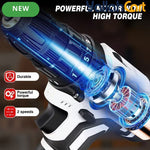 21V Cordless Drill - Black & White, 45NM Brushless Impact Drill, 2 Speed Modes, 0-400/1400RPM, LED Light, 2 X 1500mAh Batteries, Charger, 30pcs Drill Accessories And Plastic Case