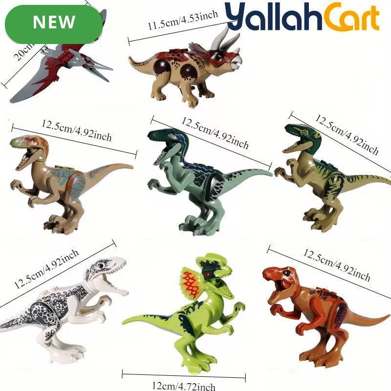 8pcs Dinosaur Building Block Assembly Toy - Multicolor Tyrannosaurus Rex Model, T-Rex & Triceratops Puzzle Assembly Toy, Jurassic Period Dinosaur Building Blocks, Educational Construction Toy for Kids