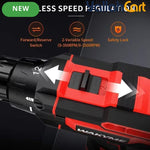 Drill Screwdriver Set - Black & Red, 12.6V 30Nm Electric Drill, 2 Batteries, 18+3 Clutch, 3/8 Inch Keyless Chuck, Variable Speed, Compact LED Screwdriver for Brick, Wood & Metal