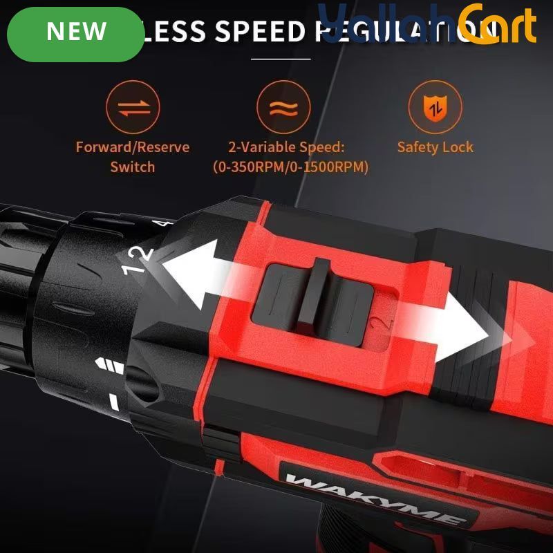 Drill Screwdriver Set - Black & Red, 12.6V 30Nm Electric Drill, 2 Batteries, 18+3 Clutch, 3/8 Inch Keyless Chuck, Variable Speed, Compact LED Screwdriver for Brick, Wood & Metal
