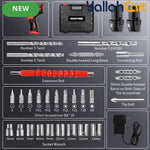 Drill Screwdriver Set - Black & Red, 12.6V 30Nm Electric Drill, 2 Batteries, 18+3 Clutch, 3/8 Inch Keyless Chuck, Variable Speed, Compact LED Screwdriver for Brick, Wood & Metal