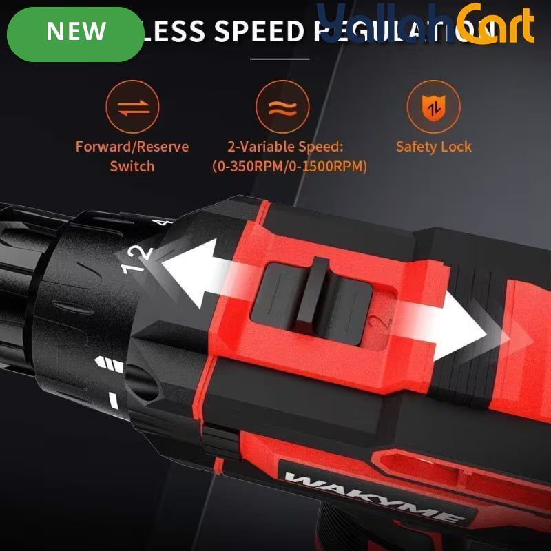 Drill Screwdriver Set - Black & Red, 12.6V 30Nm Electric Drill, 2 Batteries, 18+3 Clutch, 3/8 Inch Keyless Chuck, Variable Speed, Compact LED Screwdriver for Brick, Wood & Metal