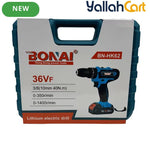 Bonai BN-HK62 Cordless Drill Driver - Black/Blue, 36VF 2.0Ah Li-Ion Battery, 40N·m Torque, 10mm Keyless Chuck, 2-Speed 0-350/0-1400 RPM, Variable Speed, LED Light, Compact Electric Screwdriver Kit