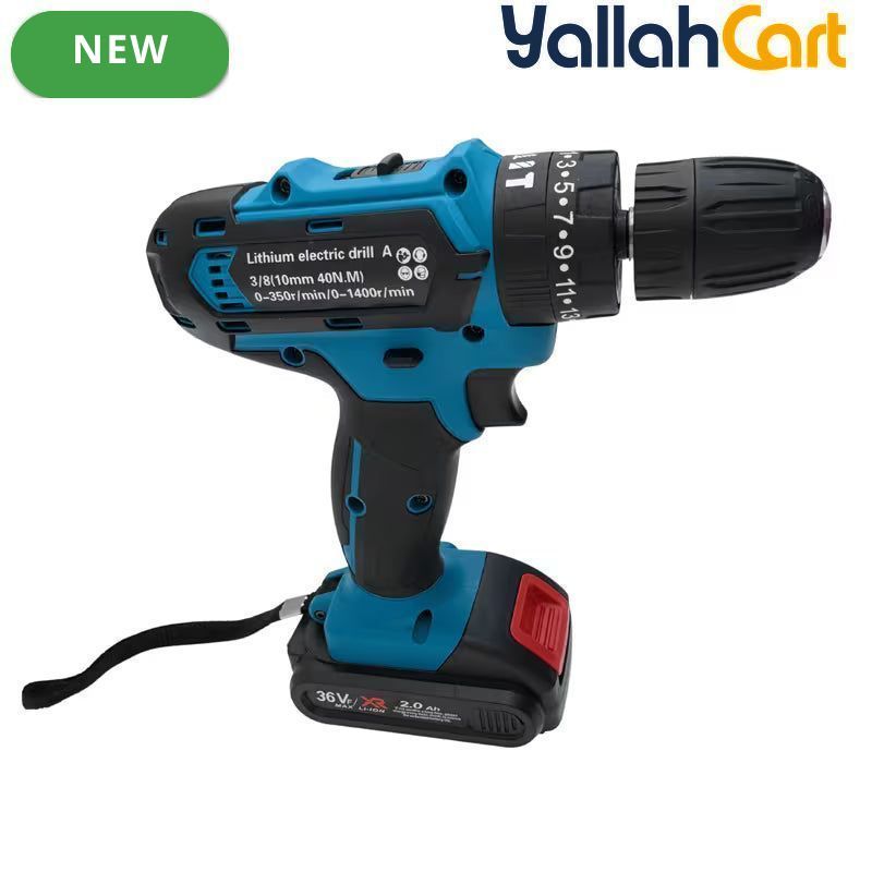 Bonai BN-HK62 Cordless Drill Driver - Black/Blue, 36VF 2.0Ah Li-Ion Battery, 40N·m Torque, 10mm Keyless Chuck, 2-Speed 0-350/0-1400 RPM, Variable Speed, LED Light, Compact Electric Screwdriver Kit