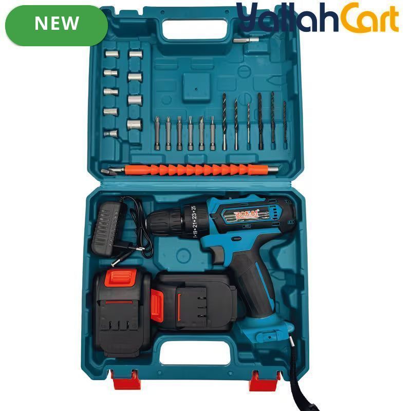 Bonai BN-HK62 Cordless Drill Driver - Black/Blue, 36VF 2.0Ah Li-Ion Battery, 40N·m Torque, 10mm Keyless Chuck, 2-Speed 0-350/0-1400 RPM, Variable Speed, LED Light, Compact Electric Screwdriver Kit