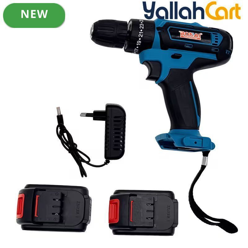 Bonai BN-HK62 Cordless Drill Driver - Black/Blue, 36VF 2.0Ah Li-Ion Battery, 40N·m Torque, 10mm Keyless Chuck, 2-Speed 0-350/0-1400 RPM, Variable Speed, LED Light, Compact Electric Screwdriver Kit