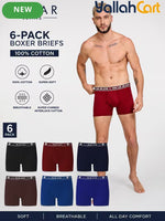 6 Pack 100% Cotton Men's Boxer Briefs - Black/Maroon/Blue/Navy/Brown/Royal, Super Combed Ultrasoft Breathable Underwear, No-Marks Waistband, Tagless Design, Moisture-Wicking Mid-Thigh Fit
