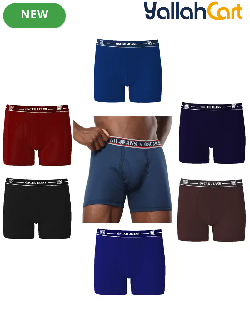 6 Pack 100% Cotton Men's Boxer Briefs - Black/Maroon/Blue/Navy/Brown/Royal, Super Combed Ultrasoft Breathable Underwear, No-Marks Waistband, Tagless Design, Moisture-Wicking Mid-Thigh Fit