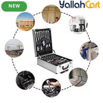 499pcs Professional Hardware Tools Set - Silver & Red, Comprehensive Hand Tool Kit with Aluminum Trolley, Wrenches, Screwdrivers, Pliers, Sockets, Repair Tools, Portable Rolling Storage Case for Home, Workshop & Automotive