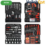 499pcs Professional Hardware Tools Set - Silver & Red, Comprehensive Hand Tool Kit with Aluminum Trolley, Wrenches, Screwdrivers, Pliers, Sockets, Repair Tools, Portable Rolling Storage Case for Home, Workshop & Automotive