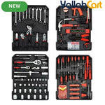 499pcs Professional Hardware Tools Set - Silver & Red, Comprehensive Hand Tool Kit with Aluminum Trolley, Wrenches, Screwdrivers, Pliers, Sockets, Repair Tools, Portable Rolling Storage Case for Home, Workshop & Automotive