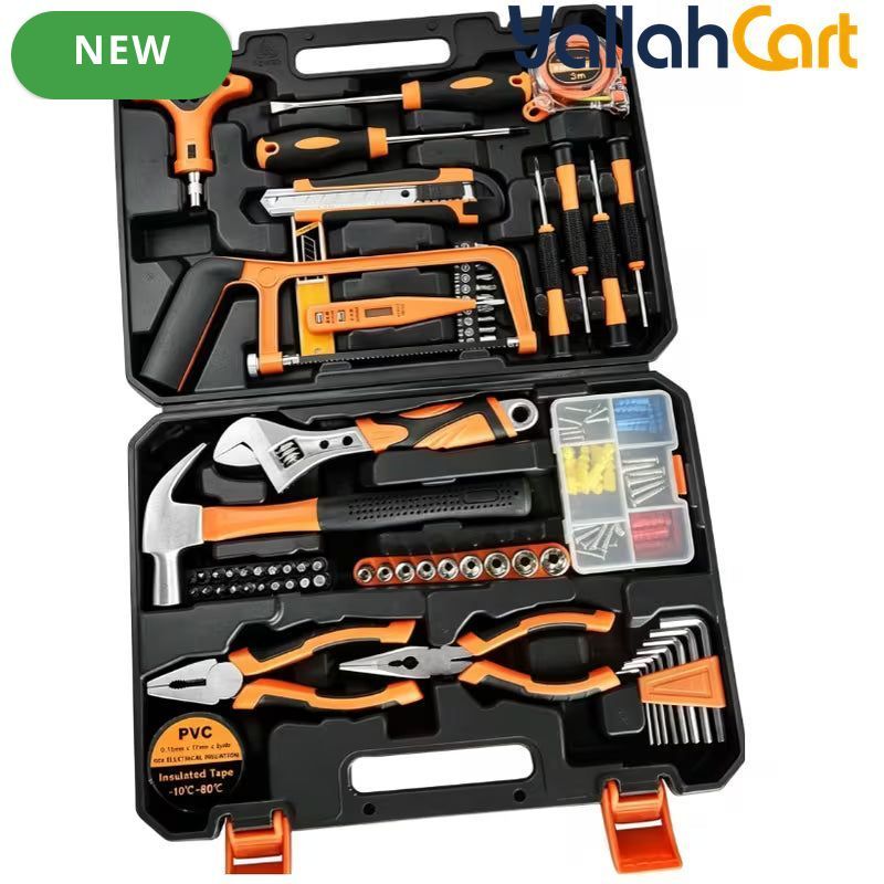 80pcs Multi Purpose Hand Tool Kit - Black & Orange, Carbon Steel Hardware Tools, Screwdriver, Socket Set, Wrench, Pliers, Complete Home & Office Repair Kit with Solid Storage Box